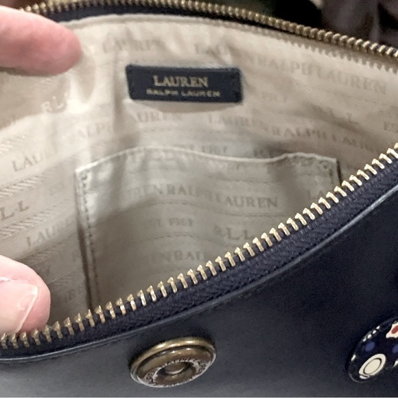 Lauren Ralph Lauren Leather Large Millbrook Wristlet Blue 10” x 7” - Picture 11 of 16